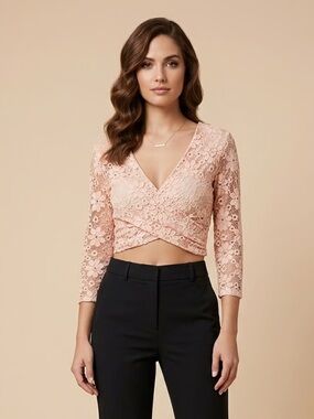 JASMINE | Pink Lace Crop Top Sz M